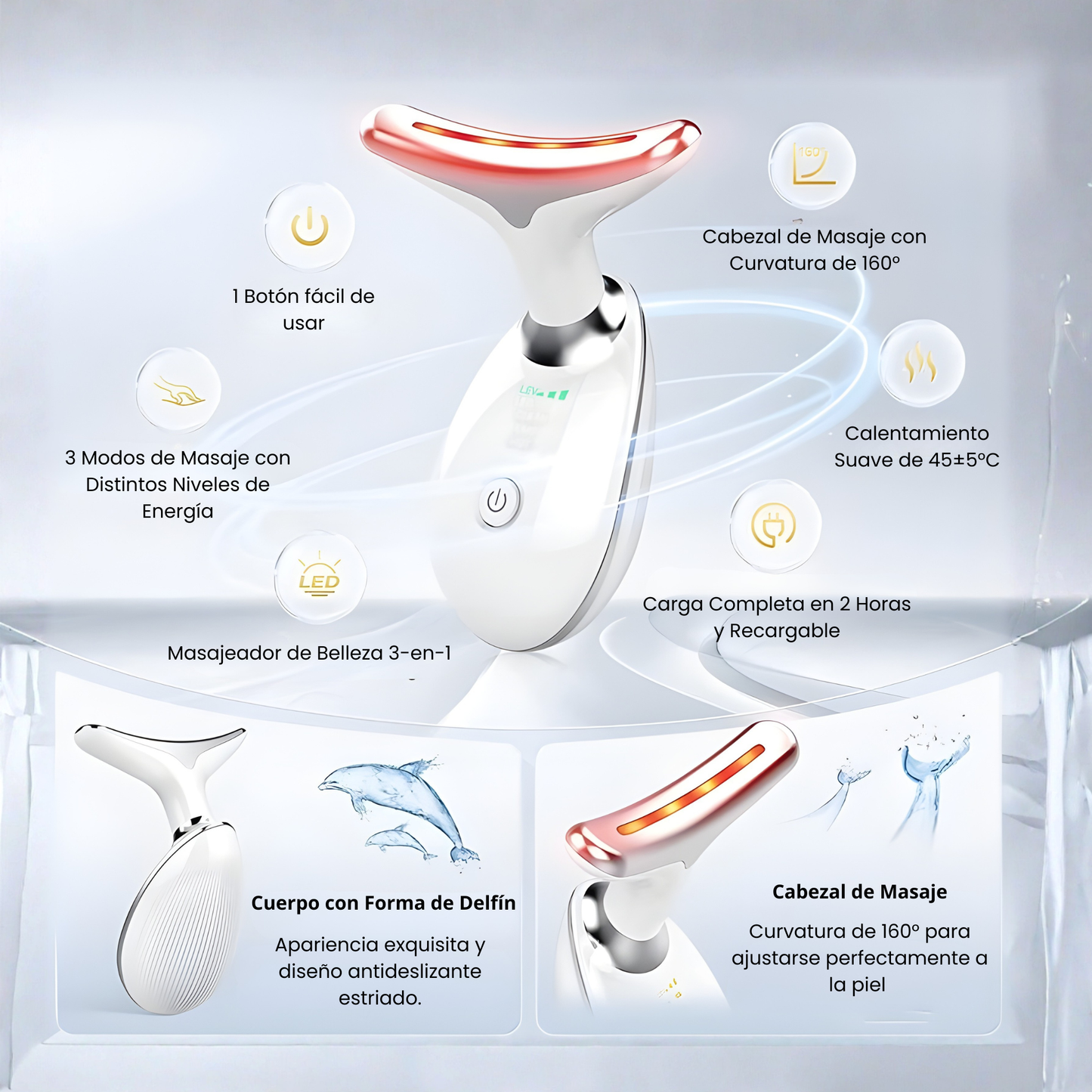 Masajeador Facial & de Cuello LED Pro